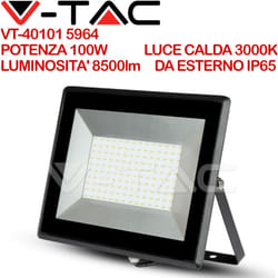 V-tac - VT-40101 Faro led smd 100W E-Series Colore Nero IP65 Bianco caldo - 3000K