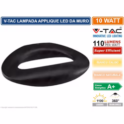 Lampada da muro LED V-Tac VT-811 con potenza di 10W. Forma arrotondata in alluminio di colore nero con LED SMD posizionati ne ...
