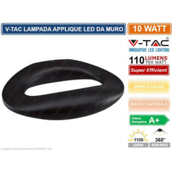V-tac - VT-811 lampada da muro wall light led 10W forma arrotondata colore nero - sku 8309 / 8310 - Colore Luce: Bianco Naturale
