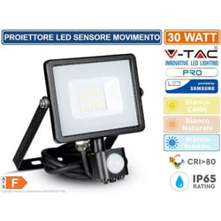 V-tac - pro VT-30-S faretto led 30W ultra sottile slim chip samsung con sensore colore nero - sku 460 / 461 / 462 - Colore Luce: Bianco Caldo