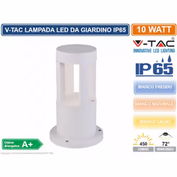 Lampada LED V-Tac da Giardino con potenza di 10W. Forma arrotondata in alluminio di colore bianco e copertura trasparente. Te ...