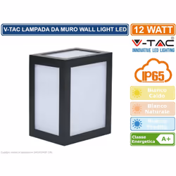 V-Tac VT-822 lampada LED da muro wall light con potenza di 12W e alimentazione a rete elettrica. Corpo in materiale plastico  ...
