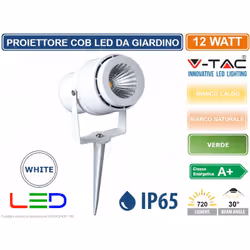 Lampada V-Tac da Giardino LED COB VT-857 con potenza di 12 W. Corpo in alluminio colore bianco , dotato di picchetto, ideale  ...