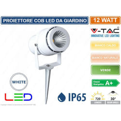 V-tac - VT-857 faretto led cob da giardino 12W con picchetto colore bianco - sku 7547 / 7548 / 7549 - Colore Luce: Bianco Caldo