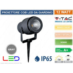 VT-857 faretto led cob da giardino 12W con picchetto colore grigio - sku 7550 / 7551 / 7552 - Colore Luce: Bianco Naturale - V-tac