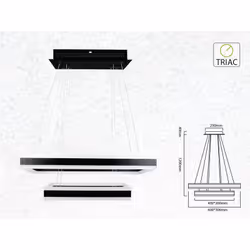 Lampada Led A Sospensione Rettangolare Colore Nero Doppio Anello 600X300mm 400X200mm 3000K 100W Dimmerabile Triac Dimmer SKU- ...