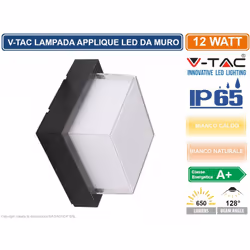 V-Tac VT-828 lampada LED da muro con potenza di 12W e alimentazione a rete elettrica. Corpo in materiale plastico di colore n ...