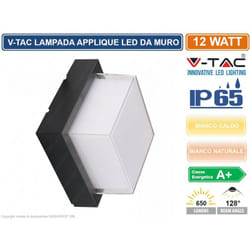 V-TAC VT-828 LAMPADA LED DA MURO 12W WALL LIGHT COLORE NERO FORMA QUADRATA - SKU 8543 / 8544 - Colore Luce: Bianco Naturale
