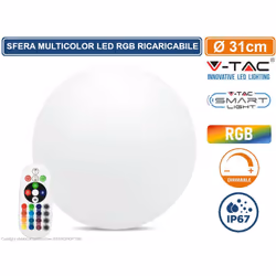 V-Tac lampada a sfera LED MULTICOLOR RGB VT-7803 con potenza di 1W. Realizzata in materiale plastico bianco, con effetto sati ...