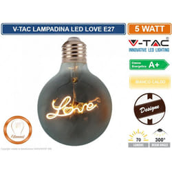 VT-2205 lampadina E27 filamento led scritta love cuore 5W globo G125 vetro oscurata dimmerabile - sku 2700 - V-tac