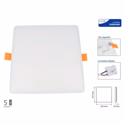 Faretto Pannello Led Da Incasso Quadrato Senza Bordo 24W Bianco Neutro Foro Adattabile Da 75mm a 200mm SKU-743