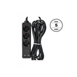 V-tac - Multipresa Ciabatta Elettrica Con 2 usb e 3 Posti Schuko 10A Cavo Lunga 5 Metri Colore Nero 3X1.5 mmq SKU-8777