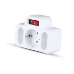 3 outlet power adapter with earth contact and switch 16A 250V