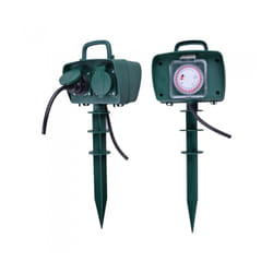 V-TAC VT-1112-3 Presa elettrica da giardino con timer e picchetto 2 prese 16A con cavo 3M corpo verde IP44 - SKU 8811