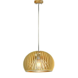 Luce a sospensione in legno con cappuccio decorativo cromato + baldacchino + paralume Big Roundd330*H220mm