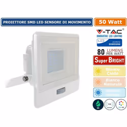 V-Tac VT-158S è un faro LED da 50W di potenza con tecnologia LED Samsung SMD , corpo in alluminio di colore bianco e copertur ...