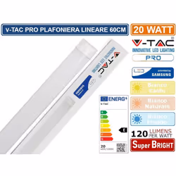 Tubo LED Prismatico V-Tac PRO VT-8-20 con potenza di 20W , corpo sottile realizzato in materiale plastico bianco e copertura ...