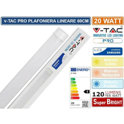 Pro VT-8-20 tubo led prismatico plafoniera 20W chip samsung lampadina 60CM - sku 20347 / 20348 / 20349 - Colore Luce: Bianco Freddo - V-tac