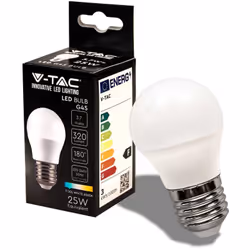 Lampadina LED in materiale termoplastico3.7W E27 G45 luce bianco freddo 6500K Mod. 214207 Caratteristiche Tipo di attacco: E2 ...