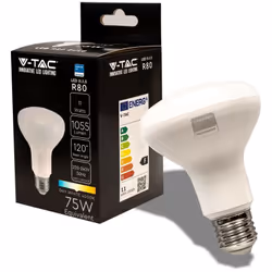 V-Tac VT-280 è una lampadina LED con potenza di 11W, attacco E27 e tecnologia LED SMD con chip Samsung. Forma Reflector R80 r ...