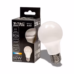 Lampada LED SMD V-TAC 8.5W E27 200 807LM. Lampadina Forma Bulbo A60 in materiale termoplastico (con copertura opaca) VT-2099  ...
