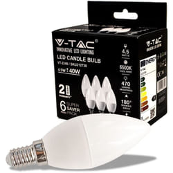 V-tac - VT-2246 Lampadina led candela smd 4.5W E14 bianco freddo 6500K - box 6 pz sku 212738