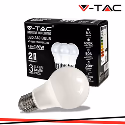LED Lampadina 8.5W E27 A60 ThermoPlastica 6500K 3pcs/pack SKU: 217242 : VT: VT-1900 Caratteristiche del prodotto .80% di cons ...