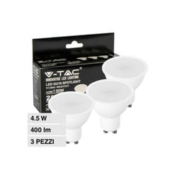 SUPER SAVER PACK 3X LAMPADINA LED GU10 4.5W FARETTO SPOTLIGHT SMDV-TAC VT-2095 - SKU 217269 / 217270 / 217271 Bianco Caldo