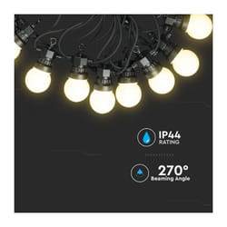 V-tac - VT-70510 catenaria luminosa 5W miniglobo led 3000K lampadine 10pcs 5Mt raccordabile IP44 - sku 217436