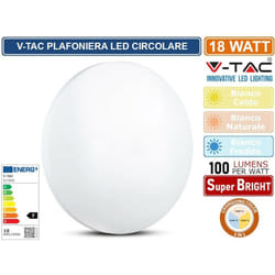 V-tac - gallery VT-8418 plafoniera led rotonda 18W smd changing color cct 3IN1 con driver copertura opaca - sku 217605
