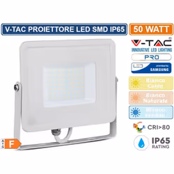 Faro LED V-Tac PRO VT-50 con potenza di 50W. Corpo ultra sottile in alluminio pressofuso di colore bianco con staffa e cavo d ...