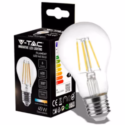 V-TAC VT-1887. Lampadina a LED filamento 6W E27 A60 luce bianco caldo 3000K Mod. 214272 Caratteristiche Tipo di attacco: E27  ...
