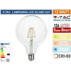 VT-2143 lampadina led a filamento attacco E27 12W globo G125 1521 lumen - sku 217453 / 217454 / 217455 - Colore Luce: Bianco Freddo - V-tac