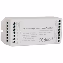 Amplificatore a 5 canali v-tac VT-2435 per sistemi con controller e strisce LED monocolore, RGB o RGB+W a 12V o 24V. Da colle ...