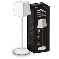V-TAC VT-7563 Lampada da tavolo LED 2W bianco caldo 3000K con batteria 4400mA pulsante ON/OFF dimmerabile touch colore bianco IP54 - SKU 7691