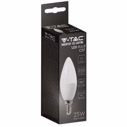 Lampada LED V-TAC 2.9W lampadinaE14, forma candela in materiale termoplastico e copertura LED SMD Opaca. Fascio luminoso di 1 ...