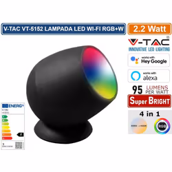 V-Tac Smart VT-5152 SKU 405851 è una lampada LED da 2,2W di potenza con corpo in materiale plastico di colore nero . Con fasc ...