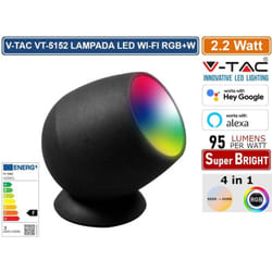 V-tac - smart VT-5152 lampada led da tavolo 2.2W wi-fi rgb+w changing color cct dimmerabile colore nero - sku 405851