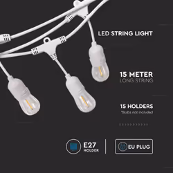 Sku7699 vt-713 - stringa led con spina euro e presa wp e27 ip44 corpo bianco