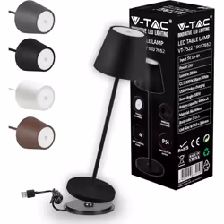 V-TAC Lampada da Tavolo senza Fili LED Dimmerabile in Alluminio – Lampada Nera Wireless per Uso Interno ed Esterno IP54 da Ca ...