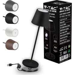 V-tac - Lampada da Tavolo senza Fili led Dimmerabile in Alluminio – Lampada Nera Wireless per Uso Interno ed Esterno IP54 da Casa o Ristorante –
