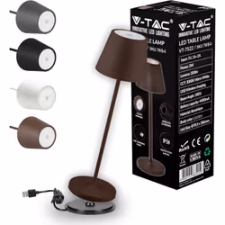 V-TAC Lampada da Tavolo senza Fili LED Dimmerabile in Alluminio – Lampada Marrone Wireless per Uso Interno ed Esterno IP54 da ...