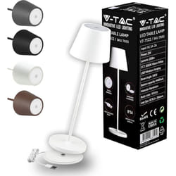 V-tac - Lampada da Tavolo senza Fili led Dimmerabile in Alluminio – Lampada Bianca Wireless per Uso Interno ed Esterno IP54 da Casa o Ristorante –