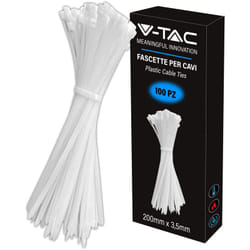 V-tac - Fascette per Cavi in Plastica misura 2.5 mm x 200 mm - Confezione 100 Pezzi - Fascette per Cablaggio Multiuso - Stringicavo Portacavi