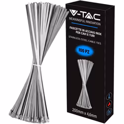 V-TAC Fascette in Acciao Inox per Cavi misura 4.6 mm x 200 mm - Confezione 100 Pezzi - Fascette per Cablaggio Multiuso - Stri ...