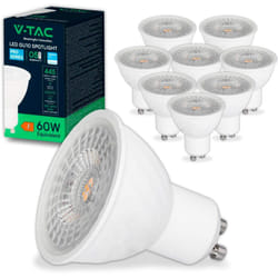 V-tac - 10x Lampadine led GU10 6W (Equivalenti a 60W) - Chip samsung - 445 Lumen - Alta Luminosità - Faretto Led GU10 per Massima Efficienza e