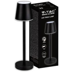V-tac - Lampada da Tavolo senza Fili led Dimmerabile con Comandi Touch – Lampada Nera Wireless 3W per Uso Interno ed Esterno IP54 da Casa o