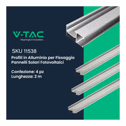 V-TAC Profili in Alluminio Argento per Moduli Fotovoltaici Lunghezza 2m 4pz, colore Argento - Vista aggiuntiva 3