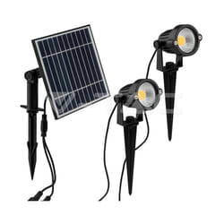2FARETTI LED DA GIARDINO 21.2W CON PICCHETTO E PANNELLO SOLARE COLORE NERO 3000K IP65 - Luce CALDA