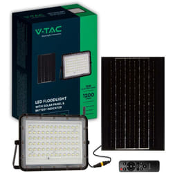 V-tac - Faro led con Telecomando e Pannello Solare 15W Batteria sostituibile Cavo da 3m Colore Nero 6400KVT-120W